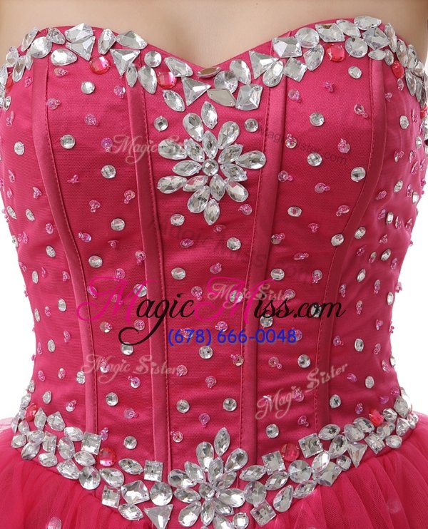 wholesale fancy watermelon red sleeveless organza lace up prom evening gown for prom and party