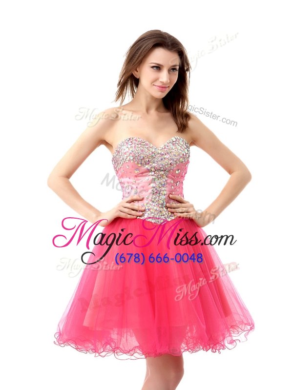 wholesale delicate sweetheart sleeveless knee length beading watermelon red organza