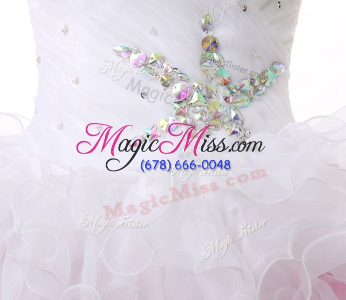 wholesale charming white and hot pink sweetheart neckline beading and ruffles homecoming dress sleeveless lace up