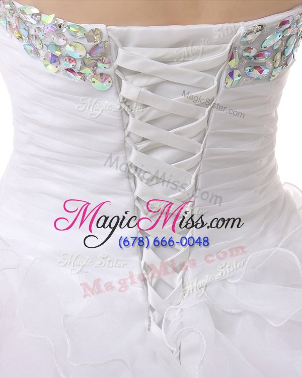 wholesale charming white and hot pink sweetheart neckline beading and ruffles homecoming dress sleeveless lace up