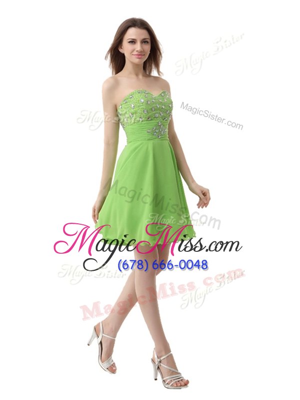 wholesale unique yellow green sleeveless beading knee length prom party dress