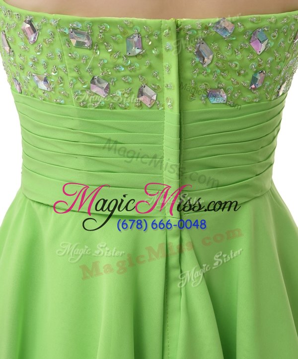 wholesale unique yellow green sleeveless beading knee length prom party dress