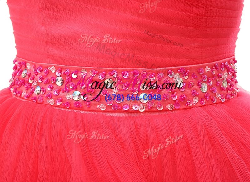 wholesale high quality beading and ruffled layers red zipper sleeveless knee length