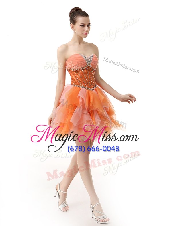 wholesale lovely sleeveless knee length beading and ruffles zipper prom dresses with multi-color