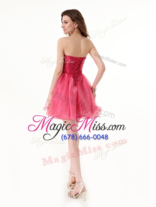 wholesale modest a-line homecoming dress watermelon red strapless organza sleeveless knee length lace up