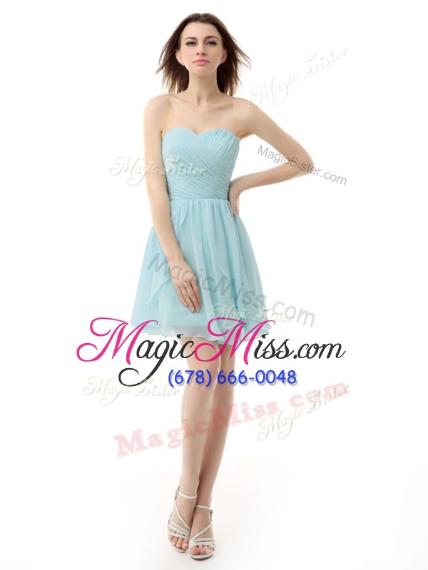 wholesale dynamic baby blue a-line sweetheart sleeveless chiffon knee length lace up ruching hoco dress
