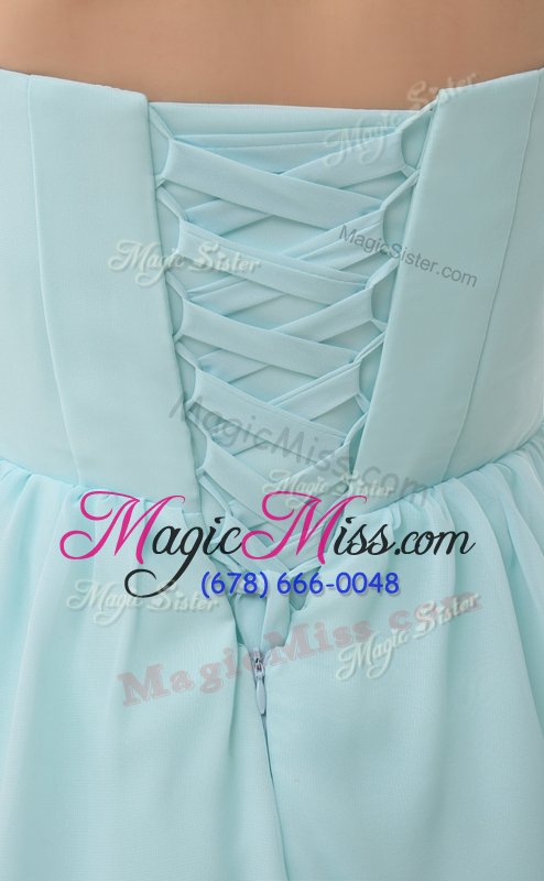 wholesale dynamic baby blue a-line sweetheart sleeveless chiffon knee length lace up ruching hoco dress
