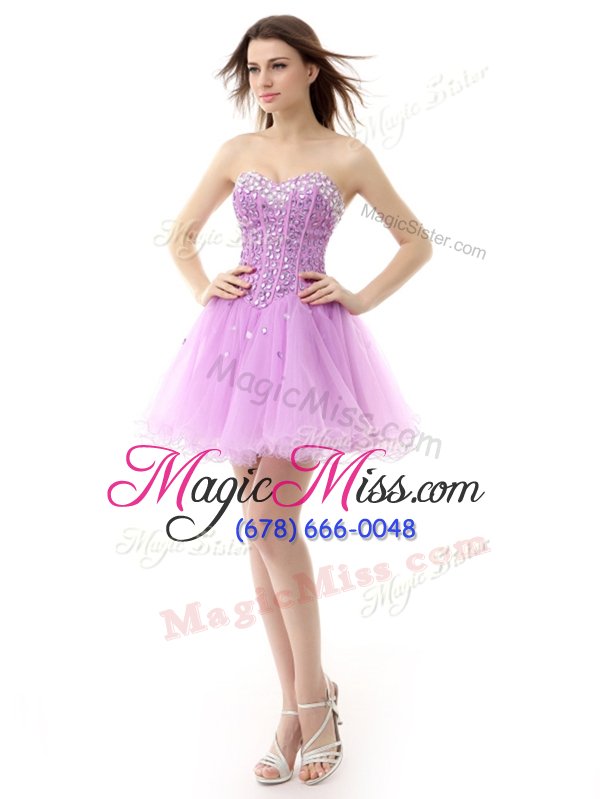 wholesale custom made sleeveless knee length beading lace up with lilac