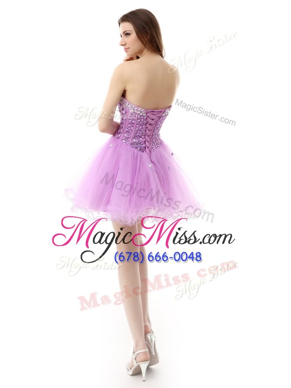 wholesale custom made sleeveless knee length beading lace up with lilac
