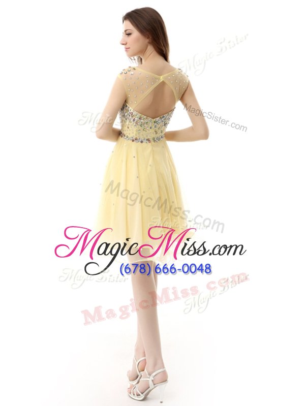 wholesale nice sleeveless organza knee length zipper prom party dress in light yellow for with beading