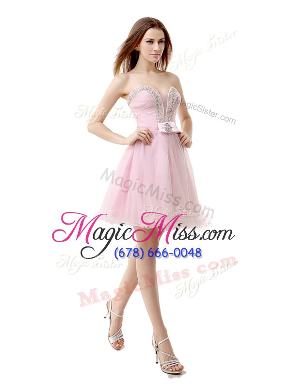 wholesale flirting baby pink evening dress prom and party and for with beading v-neck sleeveless zipper
