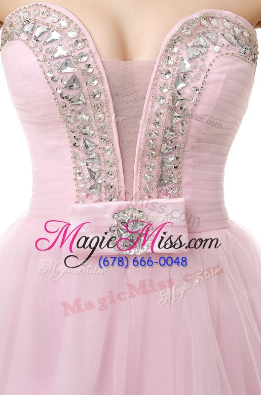 wholesale flirting baby pink evening dress prom and party and for with beading v-neck sleeveless zipper