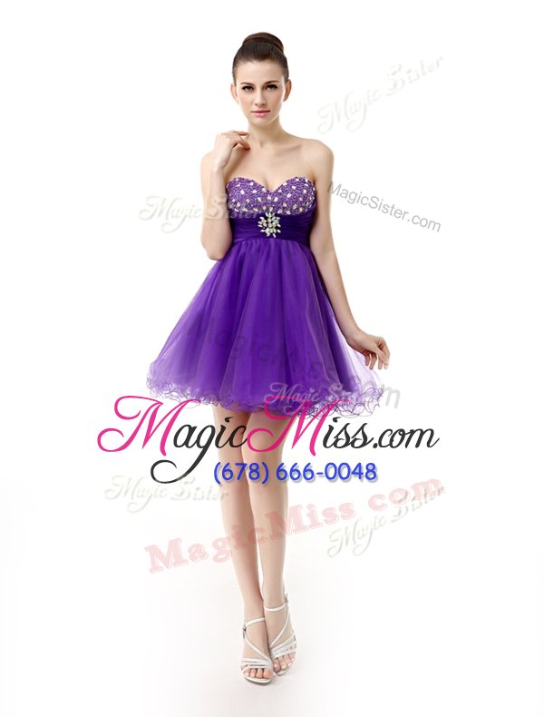 wholesale lavender sleeveless knee length beading zipper prom dresses