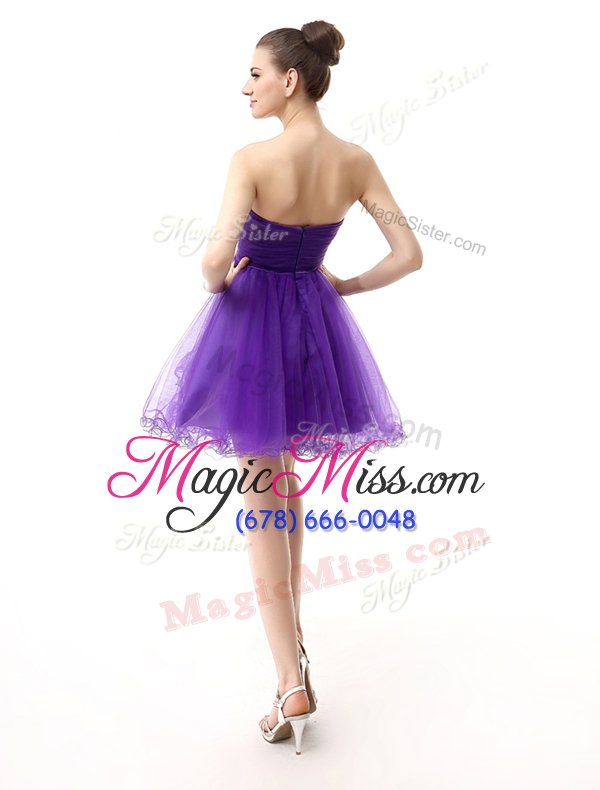 wholesale lavender sleeveless knee length beading zipper prom dresses