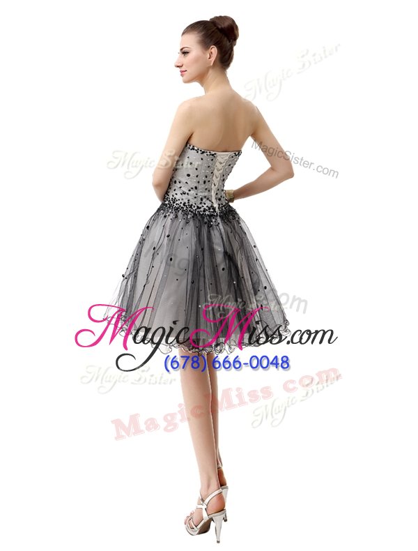 wholesale unique sweetheart sleeveless party dress for girls knee length beading and ruffled layers and ruching white and black organza