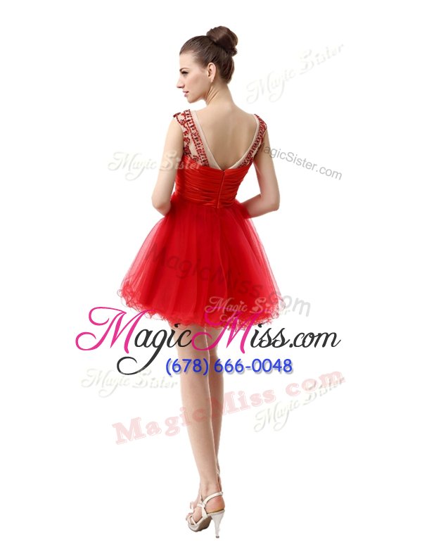 wholesale sumptuous bateau cap sleeves organza prom dresses beading and ruching zipper