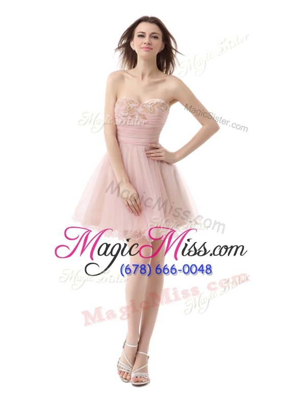 wholesale charming mini length zipper dress for prom pink and in for prom and party with beading and ruching