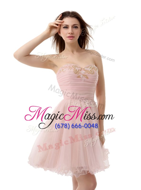 wholesale charming mini length zipper dress for prom pink and in for prom and party with beading and ruching