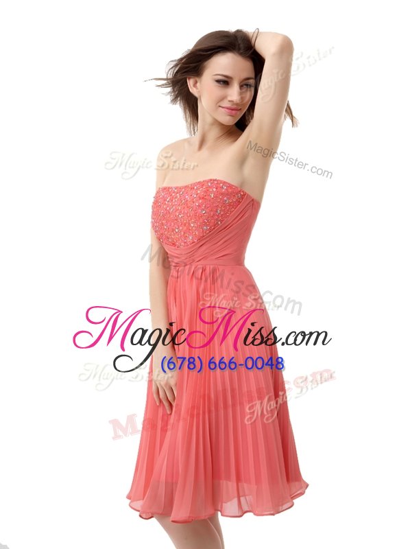 wholesale fashion coral red strapless zipper beading and pleated homecoming gowns sleeveless