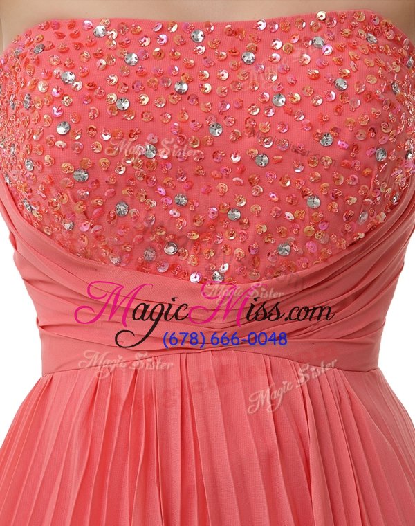 wholesale fashion coral red strapless zipper beading and pleated homecoming gowns sleeveless