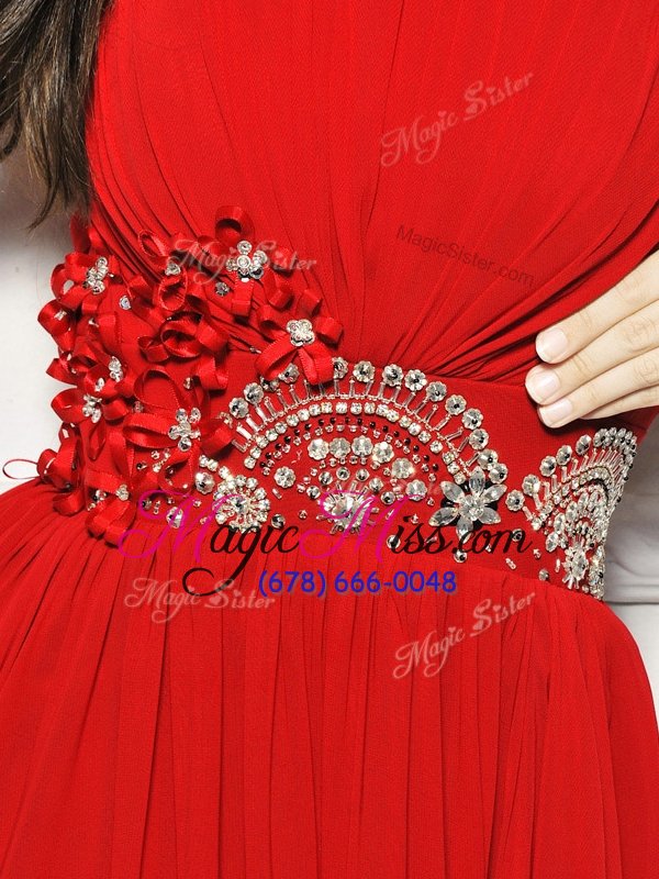 wholesale dazzling beading and ruching red lace up sleeveless with brush train