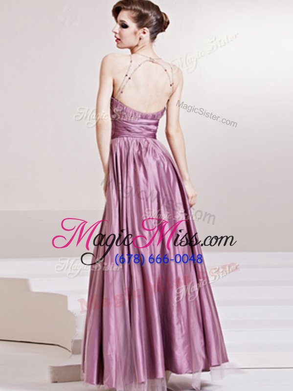 wholesale top selling scoop pink sleeveless floor length beading and ruching zipper prom dresses