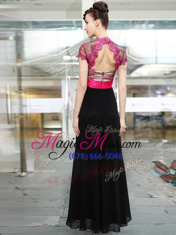 wholesale elegant black short sleeves chiffon zipper mother of the bride dress for prom and party