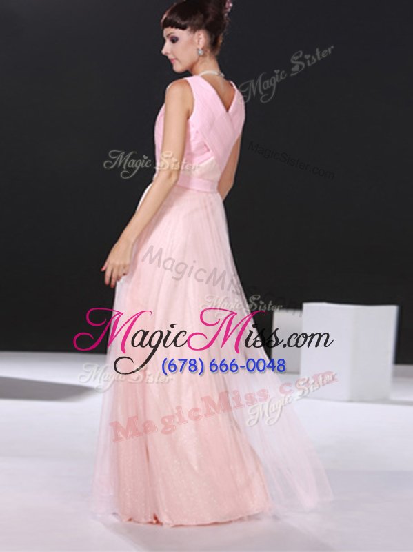 wholesale traditional pink side zipper junior homecoming dress beading and ruching sleeveless floor length