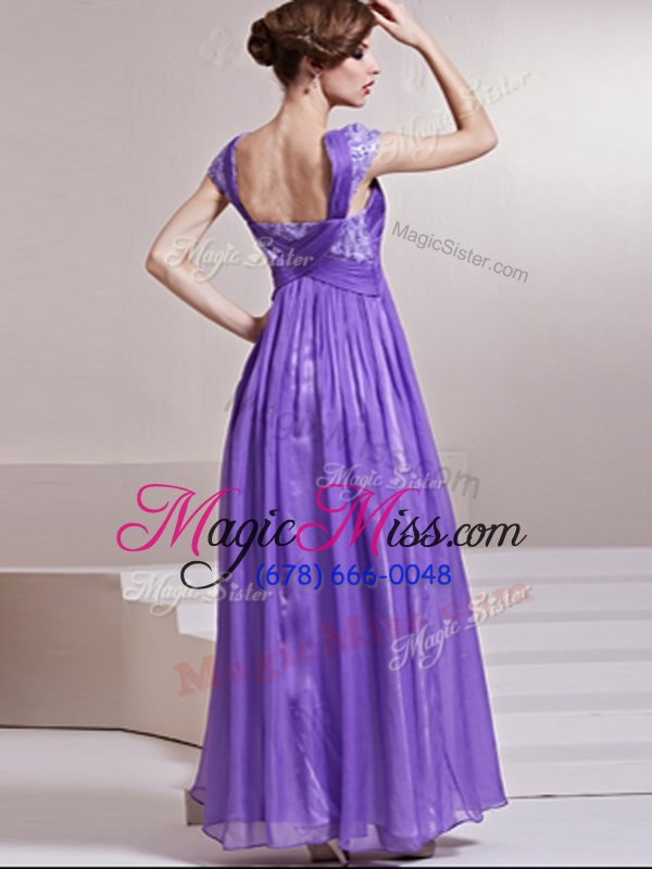 wholesale custom fit sequins column/sheath lavender square chiffon cap sleeves ankle length side zipper