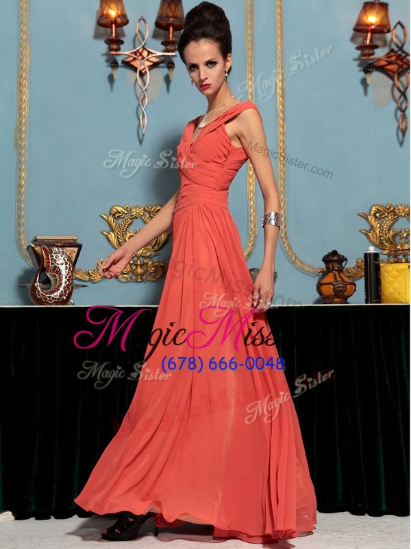 wholesale hot sale one shoulder watermelon red sleeveless floor length ruffles side zipper celeb inspired gowns