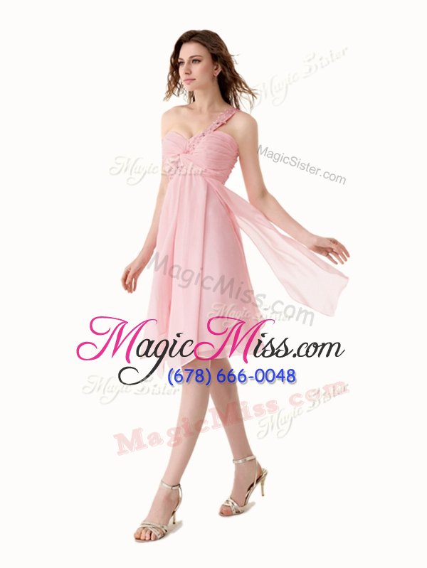 wholesale hot sale baby pink one shoulder neckline beading and ruffles hoco dress sleeveless lace up