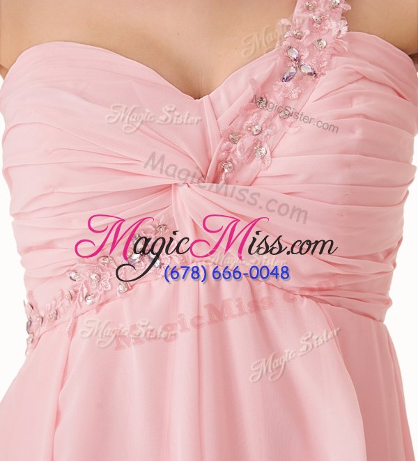 wholesale hot sale baby pink one shoulder neckline beading and ruffles hoco dress sleeveless lace up