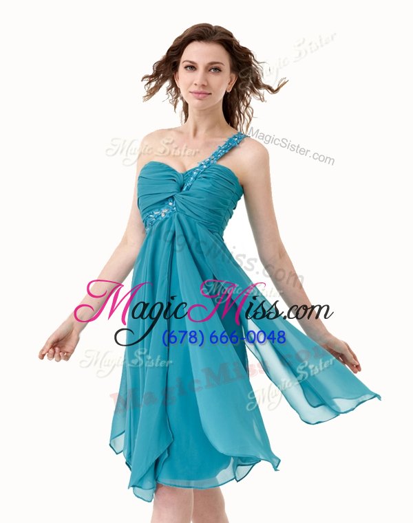 wholesale new arrival one shoulder sleeveless side zipper homecoming party dress aqua blue chiffon