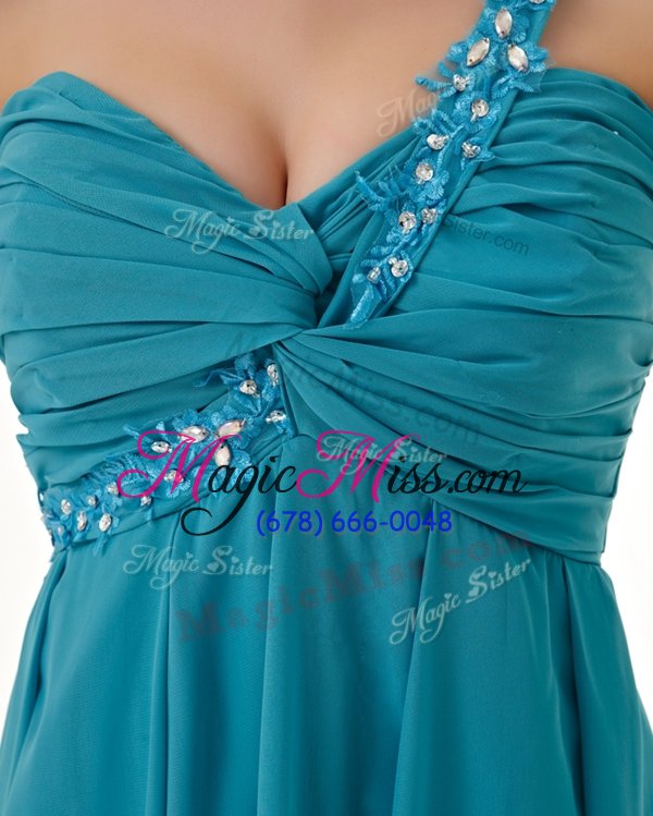 wholesale new arrival one shoulder sleeveless side zipper homecoming party dress aqua blue chiffon
