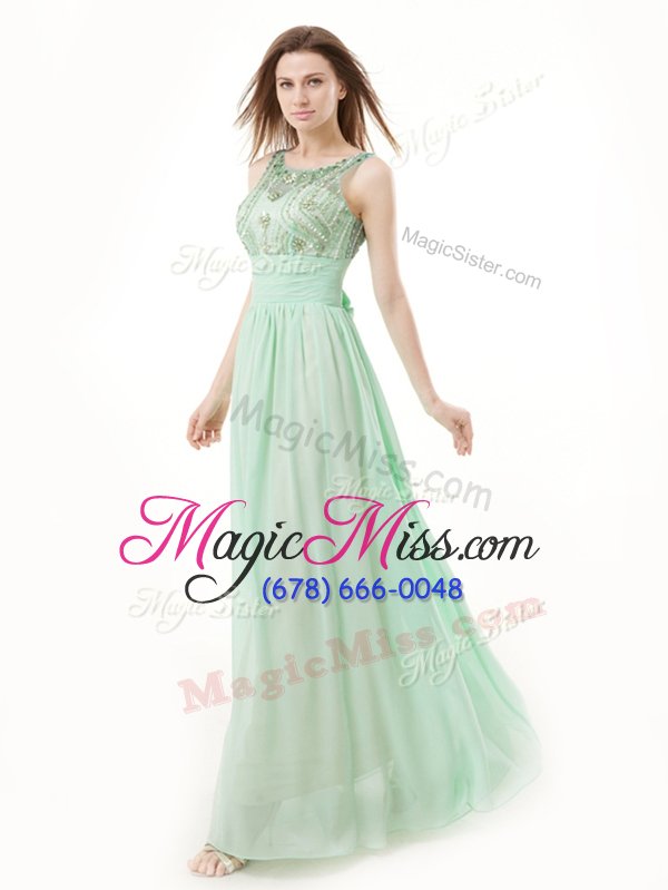 wholesale custom designed empire prom evening gown apple green scoop chiffon sleeveless floor length zipper