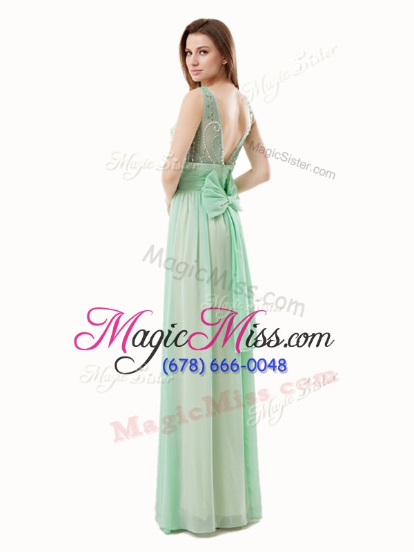 wholesale custom designed empire prom evening gown apple green scoop chiffon sleeveless floor length zipper