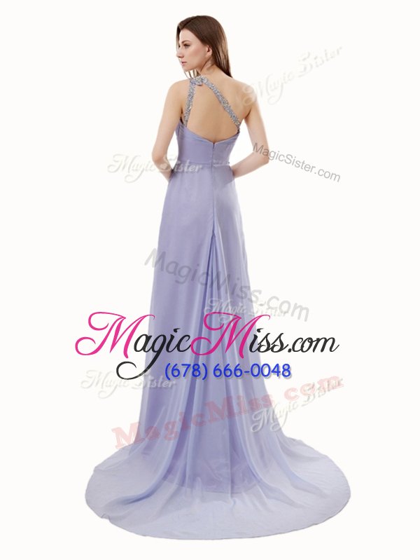 wholesale romantic one shoulder chiffon sleeveless floor length military ball gowns brush train and beading