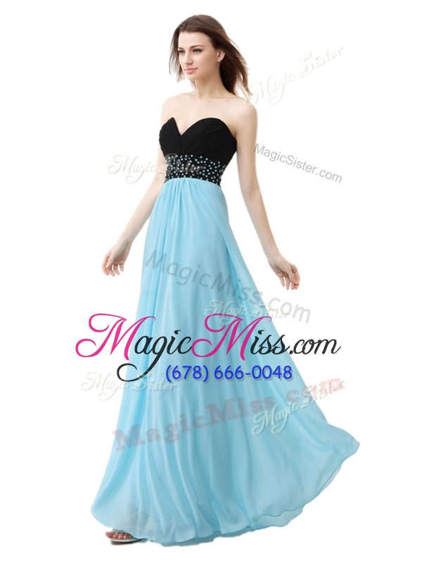 wholesale delicate sleeveless floor length beading lace up with black and baby blue