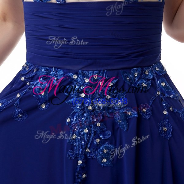wholesale designer floor length navy blue prom dress high-neck cap sleeves zipper