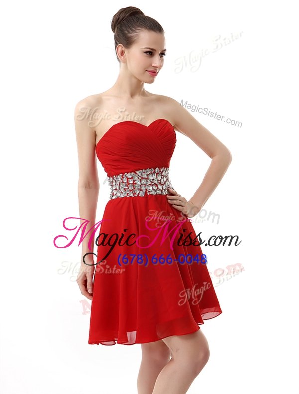 wholesale dramatic chiffon sweetheart sleeveless lace up beading and ruffles prom dress in coral red