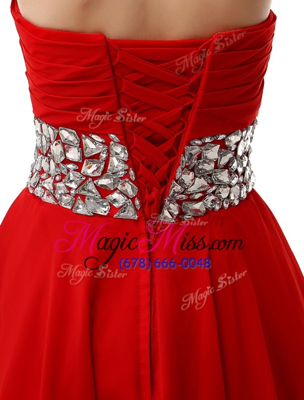 wholesale dramatic chiffon sweetheart sleeveless lace up beading and ruffles prom dress in coral red