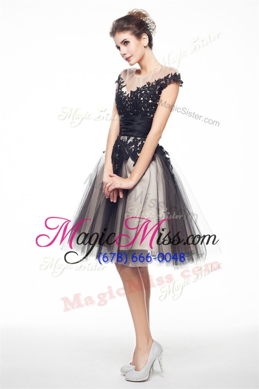 wholesale black evening dress prom and party and for with lace scoop cap sleeves zipper