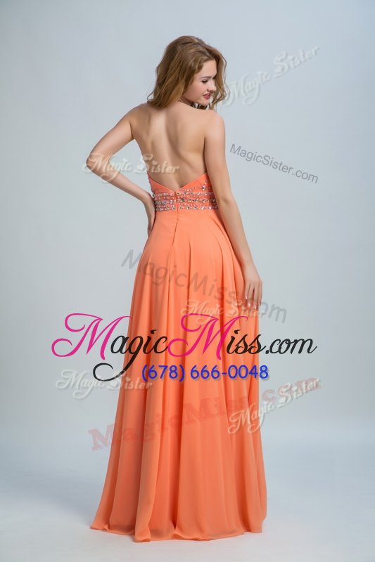 wholesale customized orange scoop backless beading evening dress sleeveless