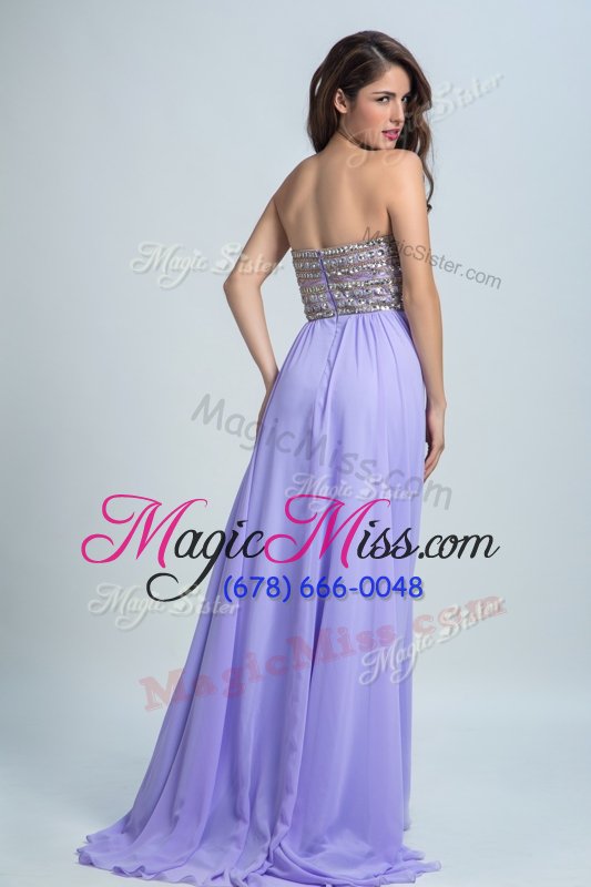 wholesale comfortable sleeveless chiffon with brush train zipper homecoming dress in lavender for with beading