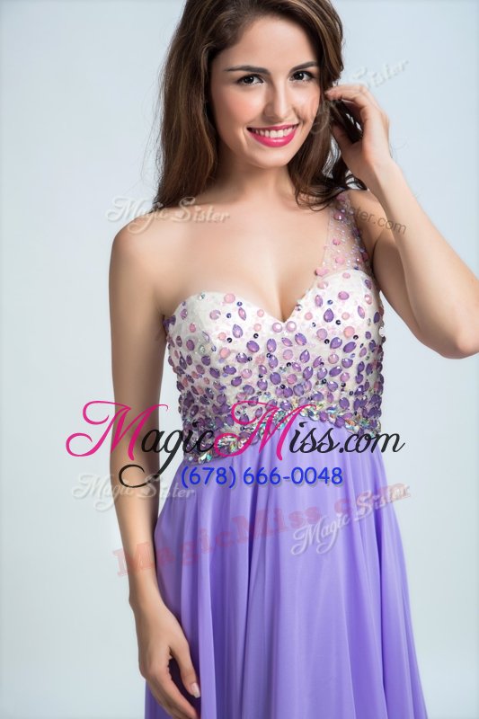 wholesale top selling lavender evening dress prom and for with beading one shoulder sleeveless brush train backless