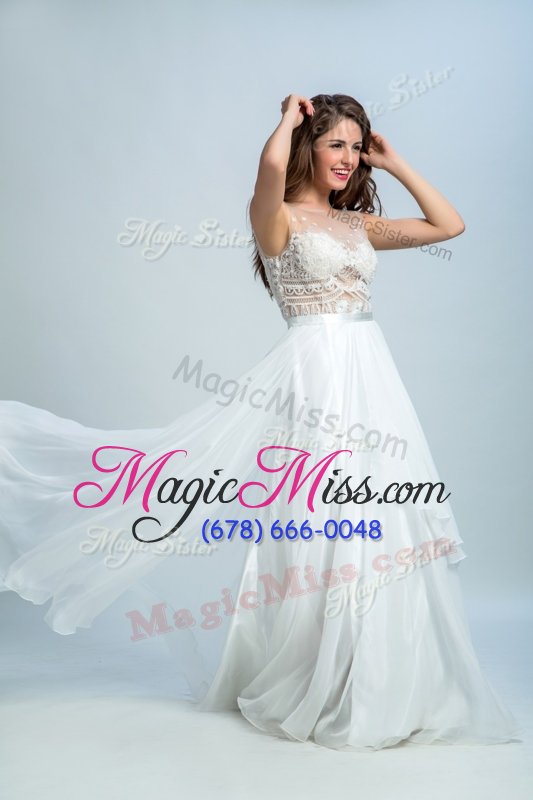 wholesale admirable a-line prom evening gown white bateau tulle sleeveless floor length zipper