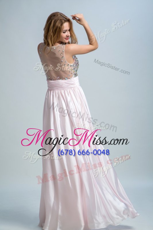 wholesale flirting chiffon sleeveless floor length prom dress and beading and ruching