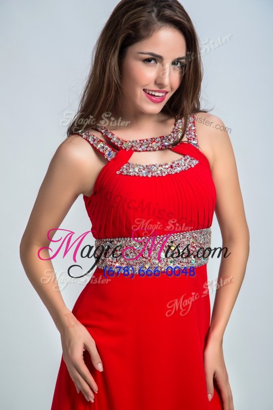 wholesale great straps sleeveless evening dress floor length beading coral red taffeta