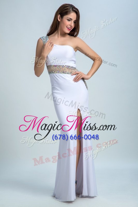 wholesale free and easy white formal evening gowns prom and party and for with beading one shoulder sleeveless side zipper