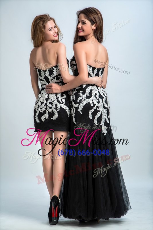 wholesale beauteous black column/sheath tulle sweetheart sleeveless embroidery floor length zipper custom made pageant dress